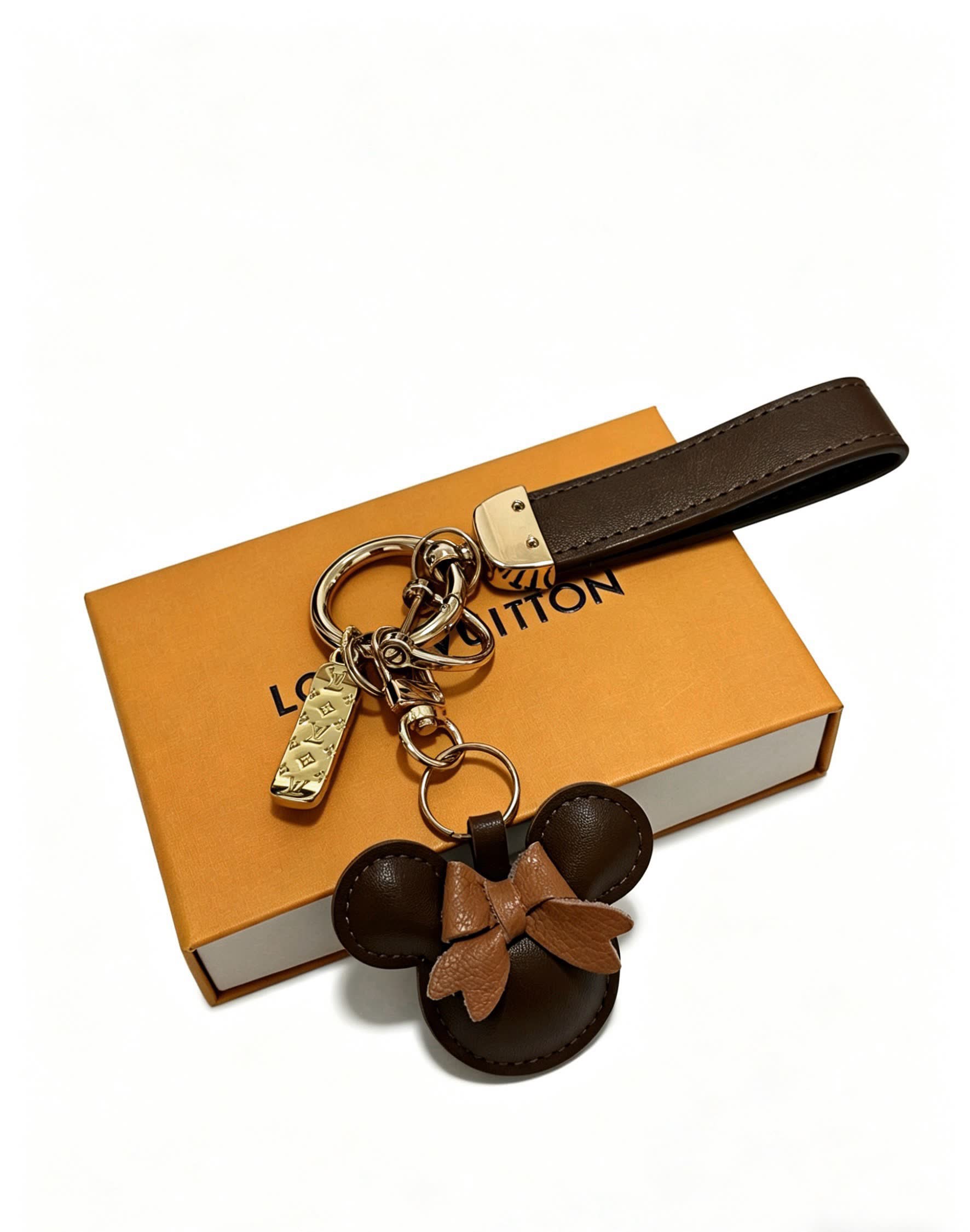 Louis Vuitton Leather Keychain with Mickey Mouse Charm